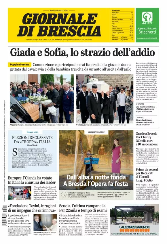 Prima-pagina-giornale di brescia-oggi-edizione-del-2024-06-07